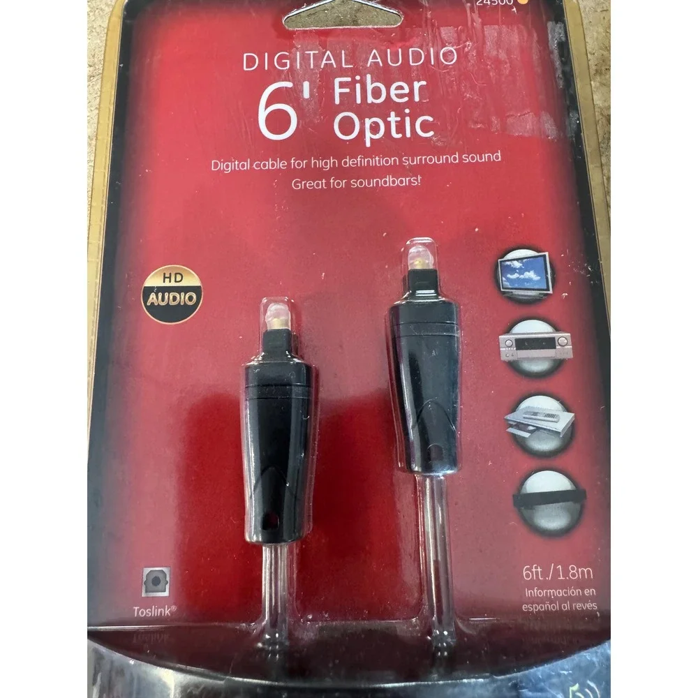 GE Ultra Pro 6ft Digital Audio Fiber Optic Toslink Cable 24500 Lot of 2 New